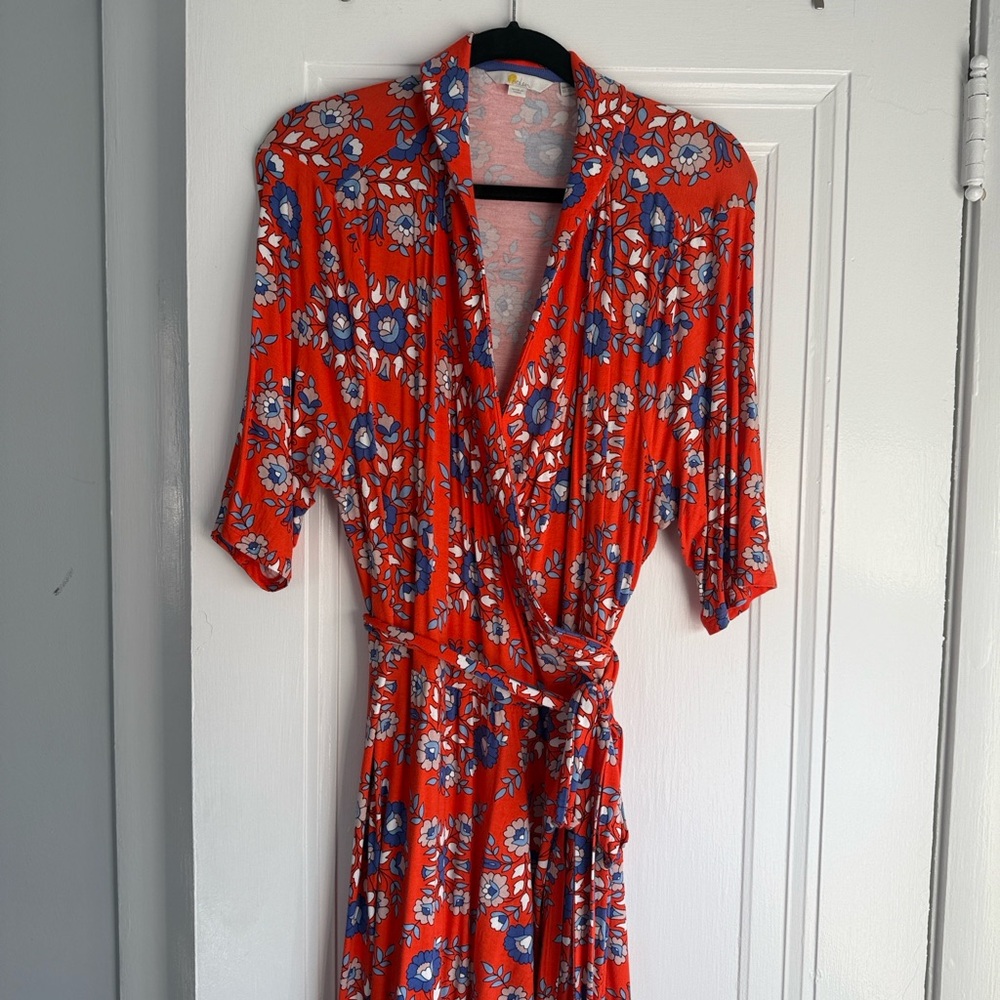 Boden Lavinia Jersey True Wrap Floral Dress in Papaya Wildflower Print Size 20 - Picture 2 of 8